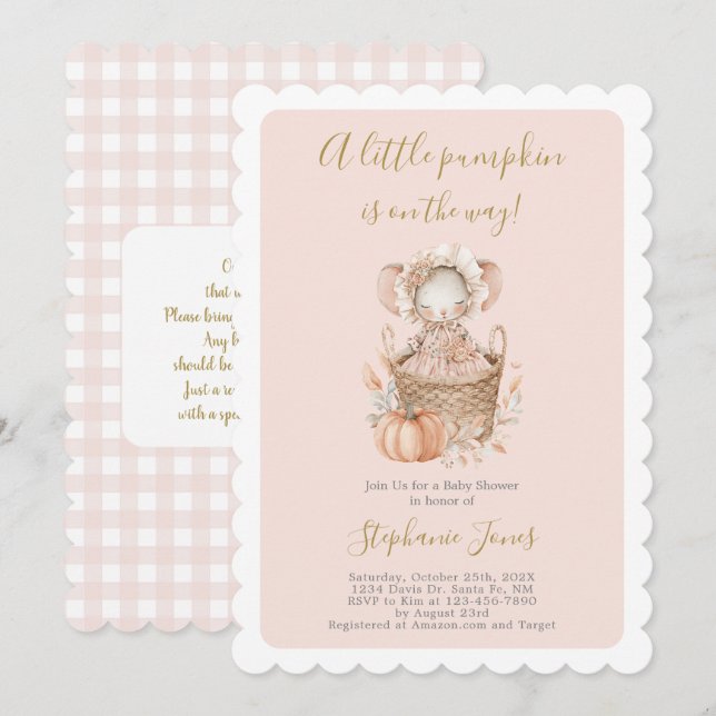 Invitación A Little Pumpkin Baby Shower girl (Anverso / Reverso)