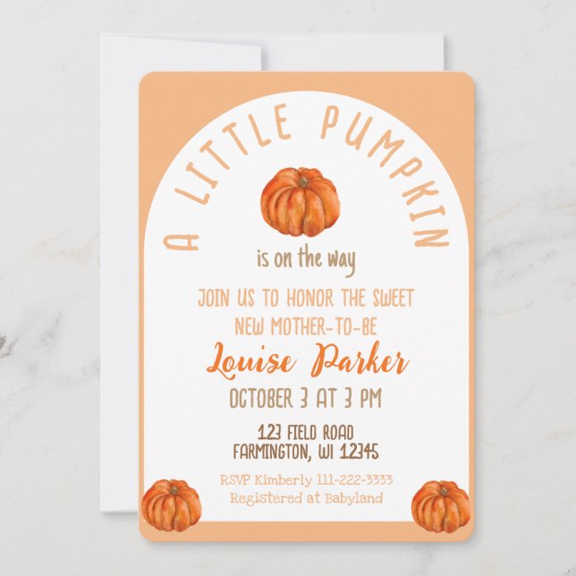 Invitación A Little Pumpkin Baby Shower Invitation (Anverso)