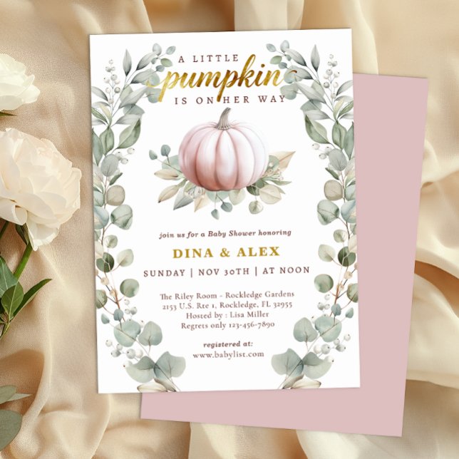 Invitación A Little Pumpkin Is on Her Way Fall Baby Shower (Little Pumpkin Baby Shower Invitation - Blush Pink)