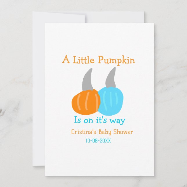 Invitación A little pumpkin is on it's way baby shower orange (Anverso)