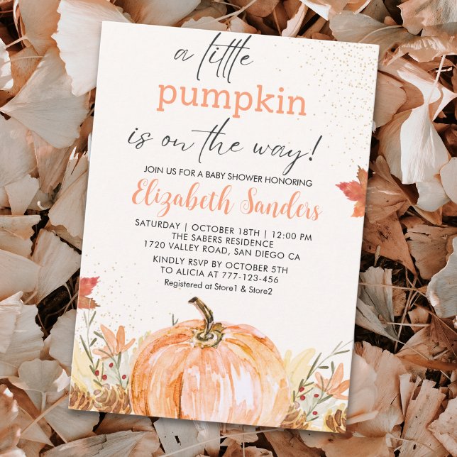 Invitación A Little Pumpkin Is on The Way, Fall Baby Shower (Subido por el creador)
