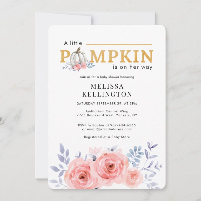 Invitación A Little Pumpkin on the Way Baby Shower (Anverso)