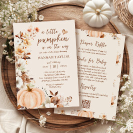 Invitación A Little Pumpkin QR Code Fall Floral Baby Shower