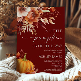 Invitación A Little Pumpkin Rusty Burgundy Floral Baby Shower