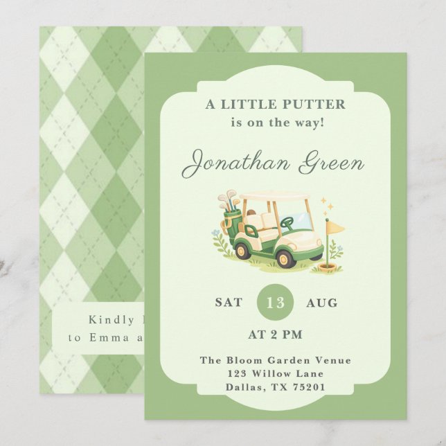 Invitación A Little Putter Golf Cart Boy Shower (Anverso / Reverso)
