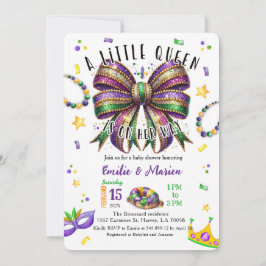 Invitación A little Queen is on her way Mardi Gras Invitation