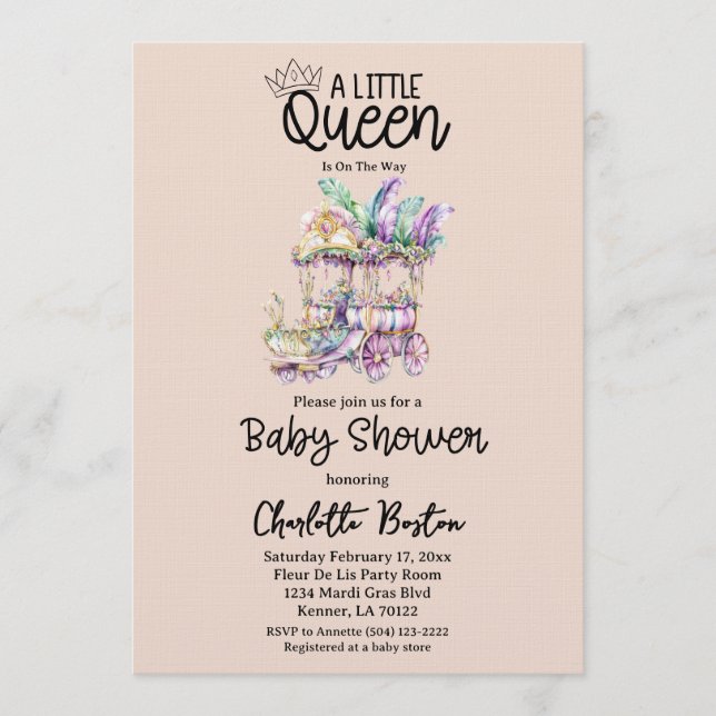Invitación A little Queen Mardi Gras Float Baby Shower (Anverso)