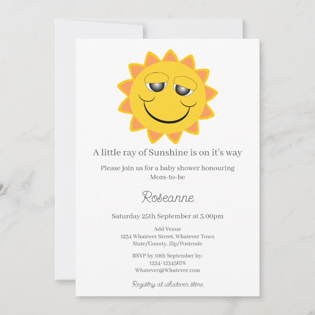 Invitación A Little Ray Of Sunshine Baby Shower (Anverso)