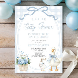 Invitación A Little Silly Goose Blue Bow Floral Baby Shower