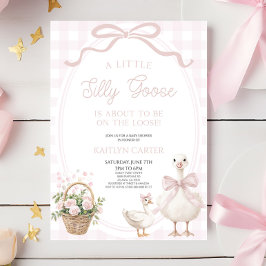Invitación A Little Silly Goose Pink Bow Floral Baby Shower
