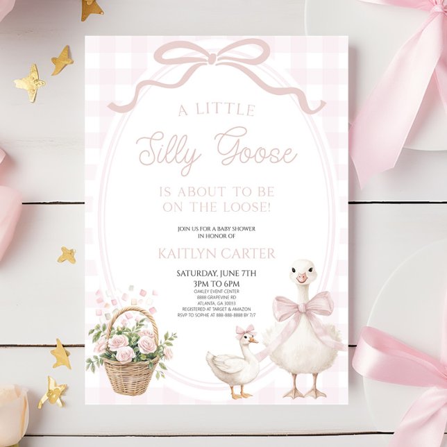 Invitación A Little Silly Goose Pink Bow Floral Baby Shower (Subido por el creador)