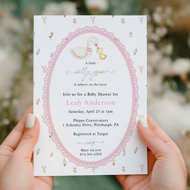 Invitación A Little Silly Goose Pink Girl Baby Shower (Subido por el creador)