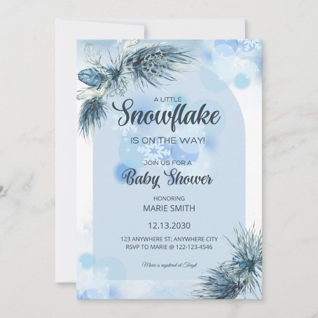 Invitación A Little Snowflake is on the Way Baby Shower (Anverso)
