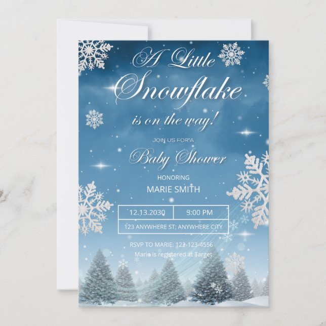 Invitación A Little Snowflake is on the Way Baby Shower (Anverso)
