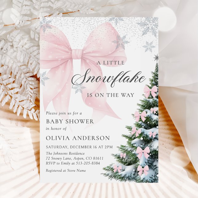 Invitación A Little Snowflake is on the Way Bow Baby Shower (Subido por el creador)