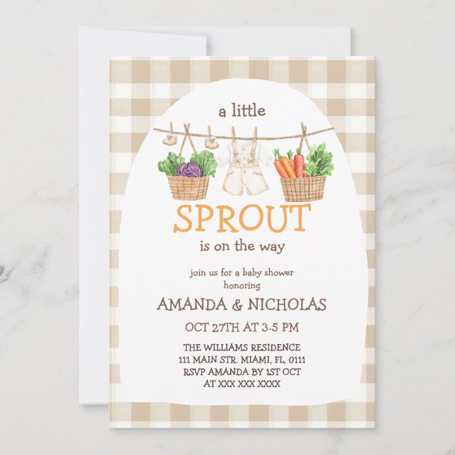 Invitación A Little Sprout Is On The Way  Baby Shower (Anverso)