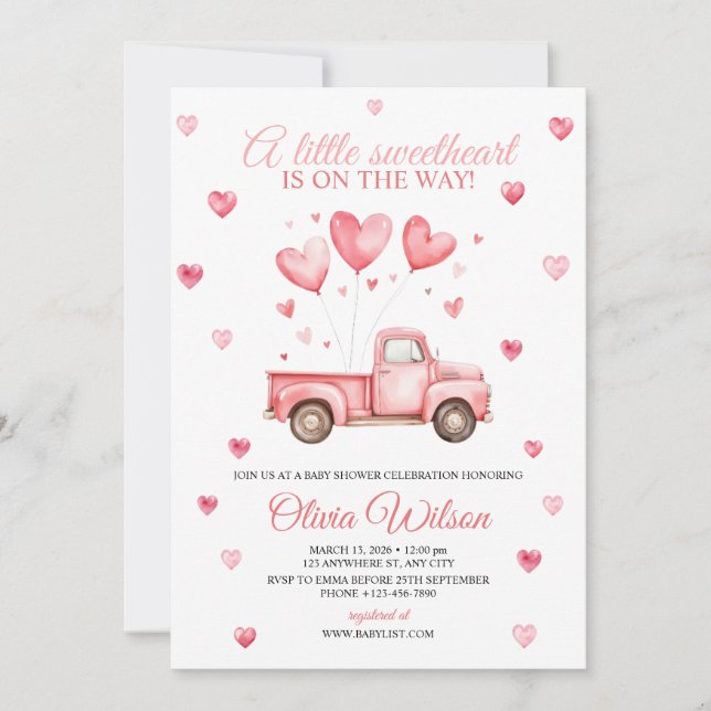 Invitación A Little Sweetheart Baby Shower Invitation  (Anverso)