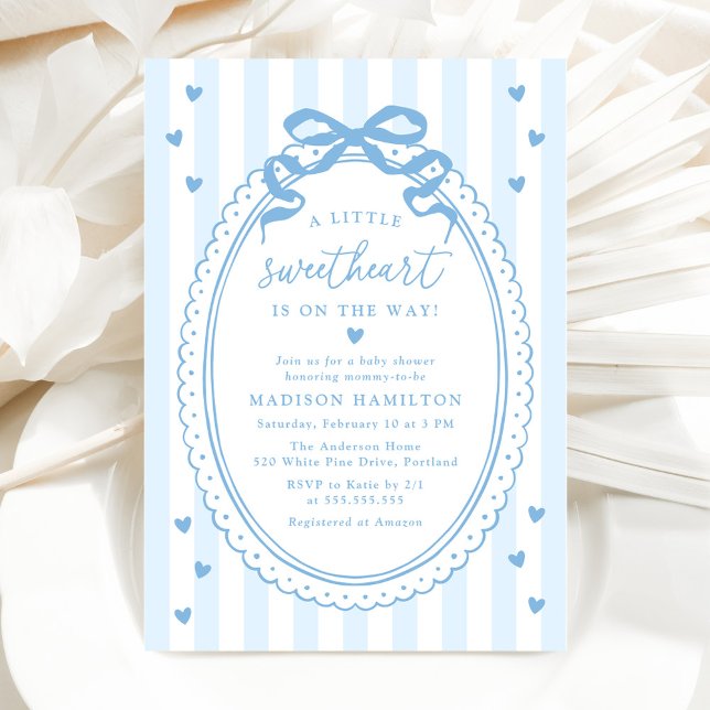 Invitación A Little Sweetheart Blue Bow Baby Shower (Subido por el creador)