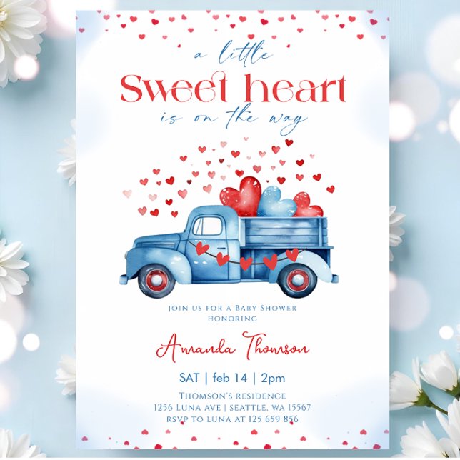 Invitación A little Sweetheart blue Truck Boy Baby Shower (Subido por el creador)