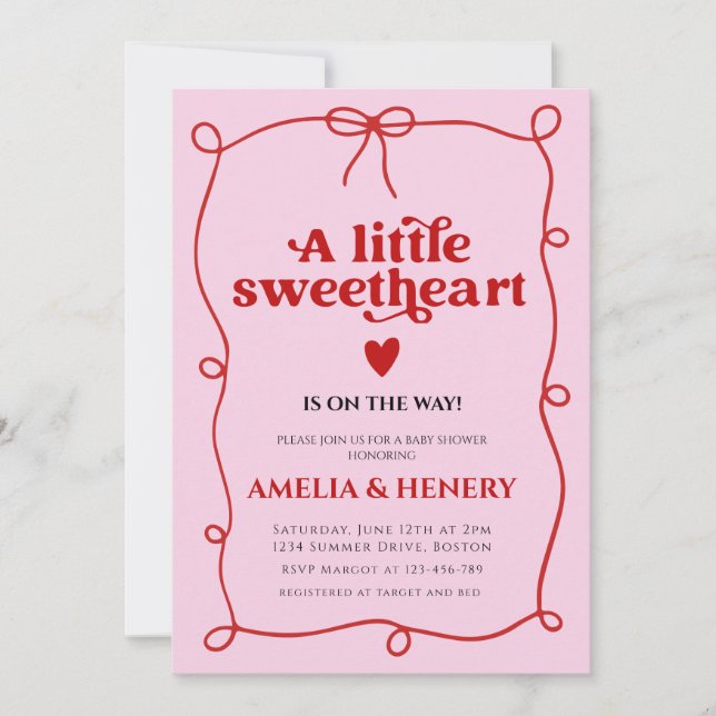 Invitación A Little Sweetheart Girl doodle Bow Baby Shower (Anverso)
