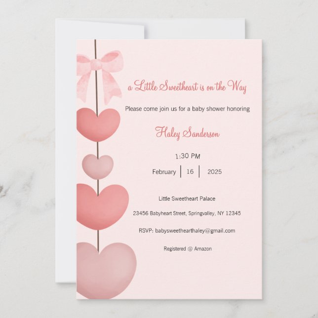 Invitación A Little Sweetheart is on the Way Invitation (Anverso)