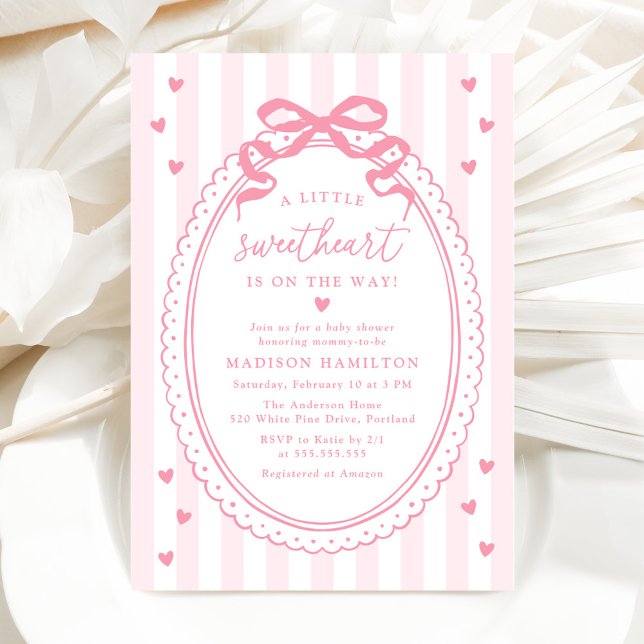 Invitación A Little Sweetheart Pink Bow Baby Shower (Subido por el creador)