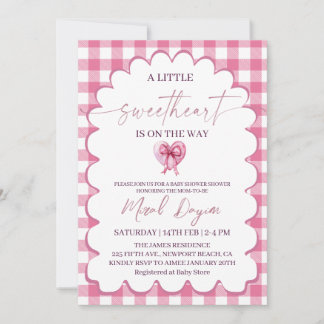 Invitación A Little Sweetheart Pink Bow Heart Baby Shower
