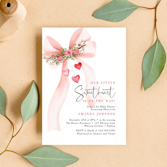 Invitación A little Sweetheart Pink bow Valentine Baby shower (Subido por el creador)