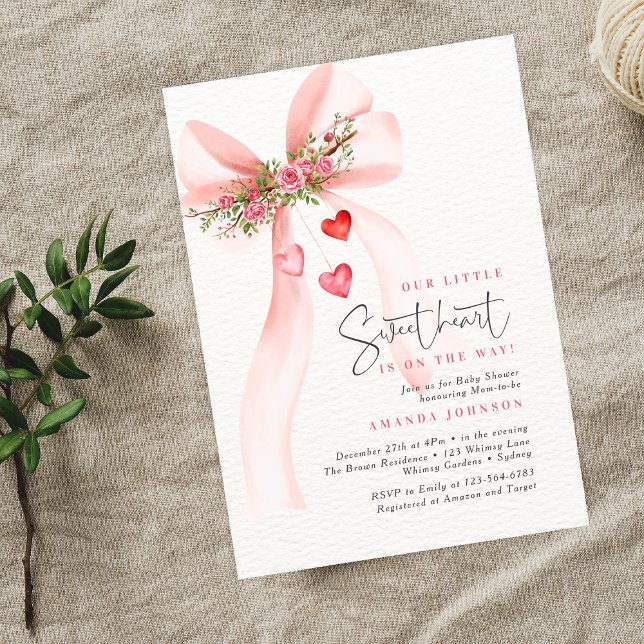 Invitación A little Sweetheart Pink bow Valentine Baby shower (Subido por el creador)