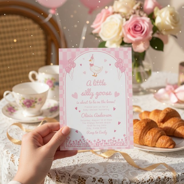 Invitación a little sweetheart pink goose gingham floral girl (Subido por el creador)