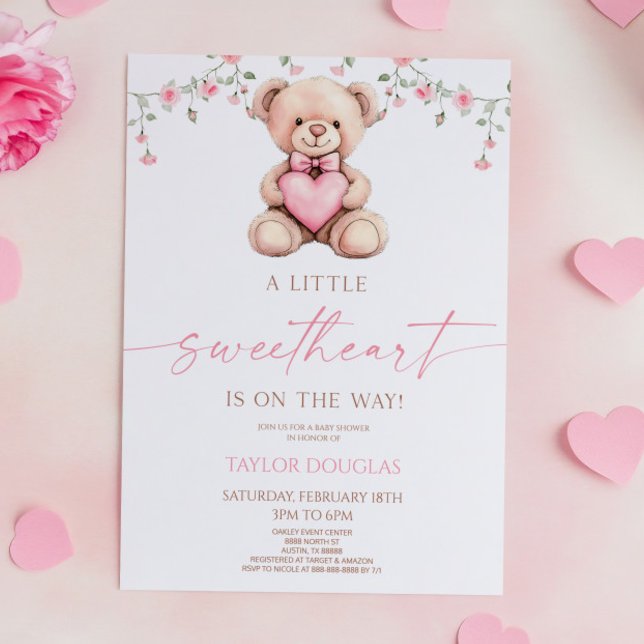 Invitación A Little Sweetheart Pink Teddy Bear Baby Shower (Subido por el creador)