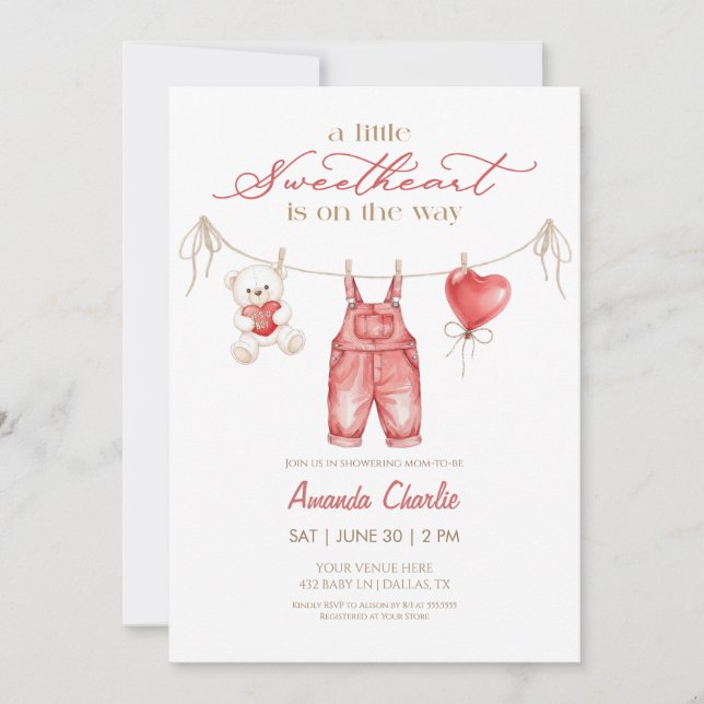Invitación A little sweetheart Red Boy Baby shower  (Anverso)