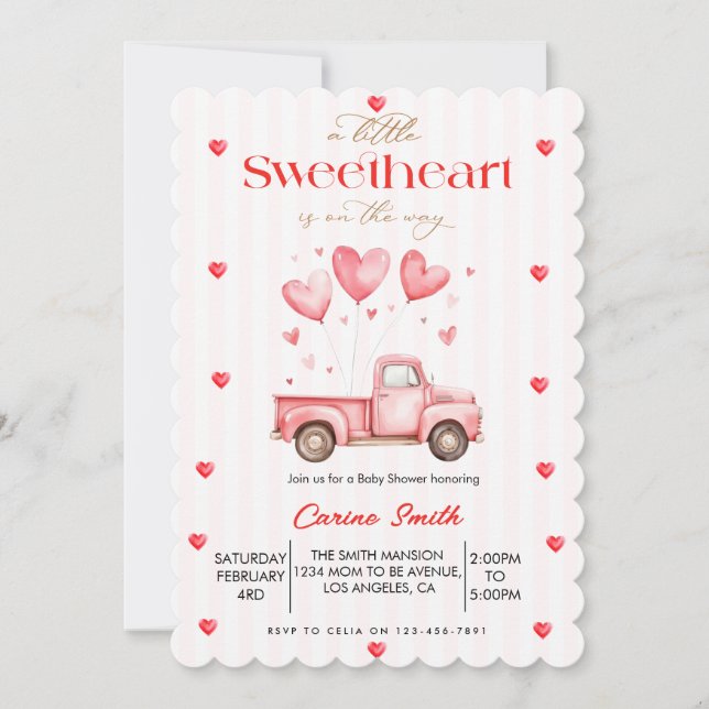 Invitación A  Little Sweetheart truck Baby Shower  (Anverso)