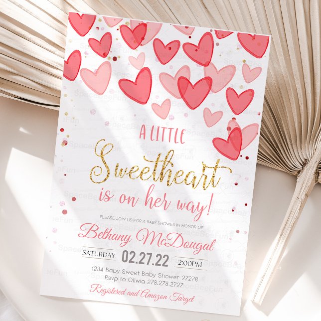 Invitación A Little Sweetheart Valentine Baby Is on her way  (a little sweetheart is on the way, baby shower,valentine baby shower invitations,a little cutie is o)