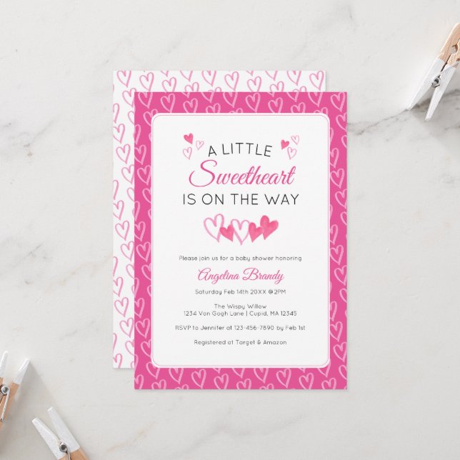 Invitación A Little SweetHeart Valentine Hearts Baby Shower (Anverso/Reverso In Situ)