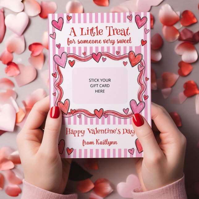 Invitación A Little Treat Valentine's Gift Card Holder Card (Valentine's Day gift card holder - order printed or digital for DiY Printing)