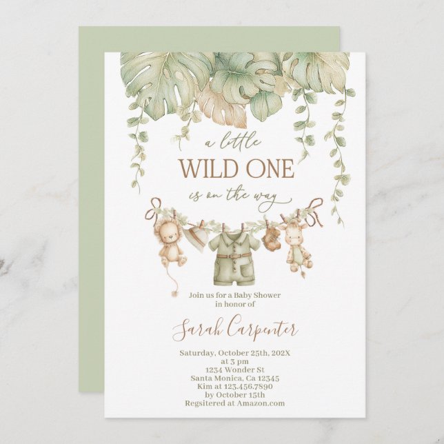 Invitación A Little Wild One is on the Way Safari Baby Shower (Anverso / Reverso)