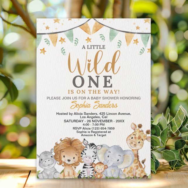 Invitación A Little Wild One Safari Animals Baby Shower (Subido por el creador)