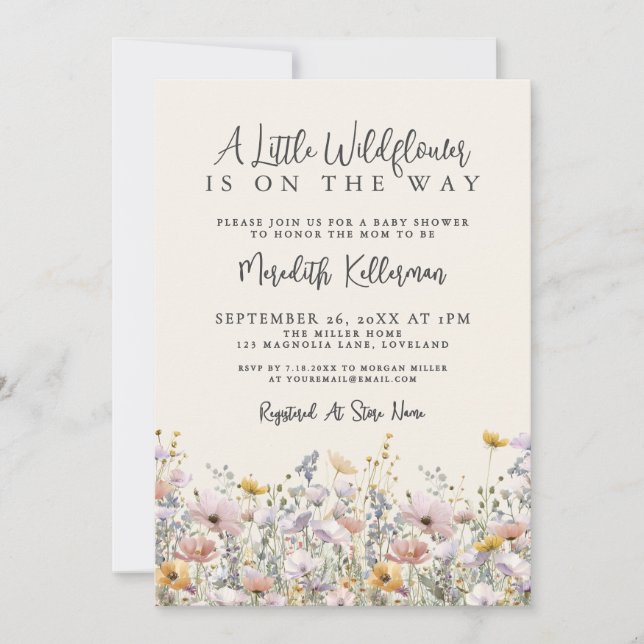 Invitación A Little Wildflower Baby Shower (Anverso)