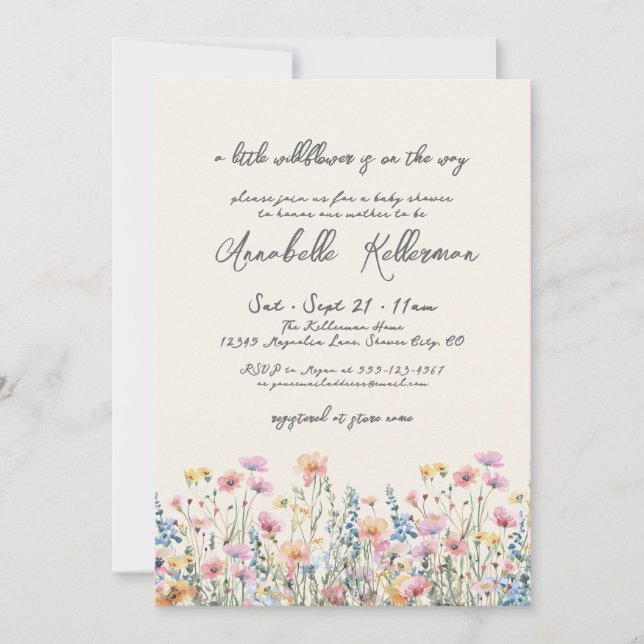 Invitación A Little Wildflower Baby Shower (Anverso)