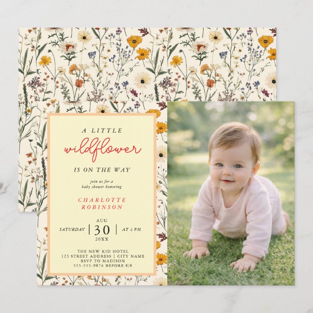 Invitación A Little Wildflower Girl Baby Shower (Anverso / Reverso)