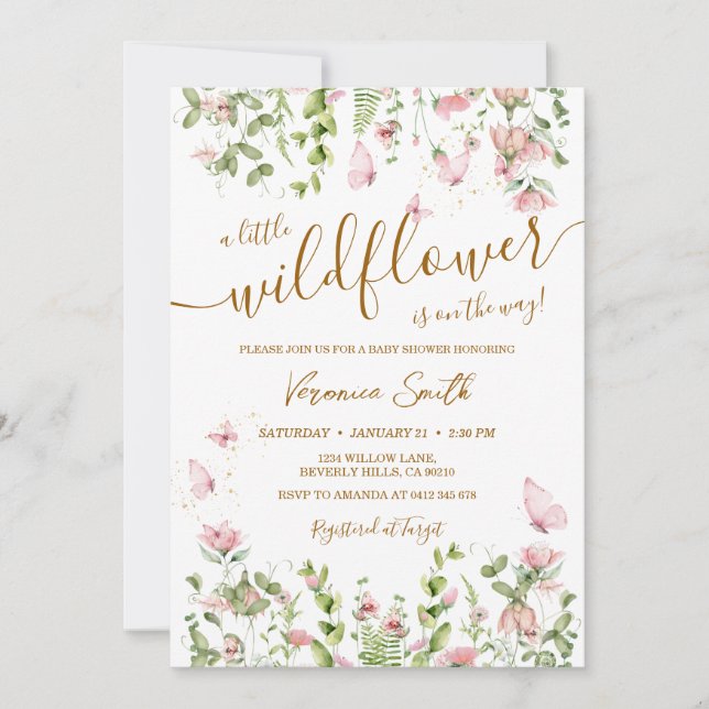 Invitación A little Wildflower is on the way Baby Shower (Anverso)
