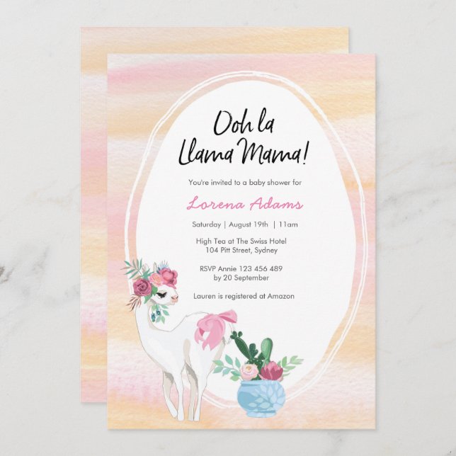 Invitación a Llama Mama Baby Shower (Anverso / Reverso)