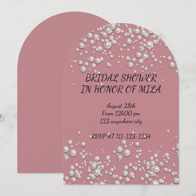 INVITACIÓN A LLUVIA DE REGALOS DE PERLAS ROSADAS (Anverso / Reverso)