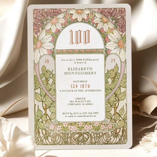 Invitación a los 100 años Art Nouveau Daisies (Subido por el creador)
