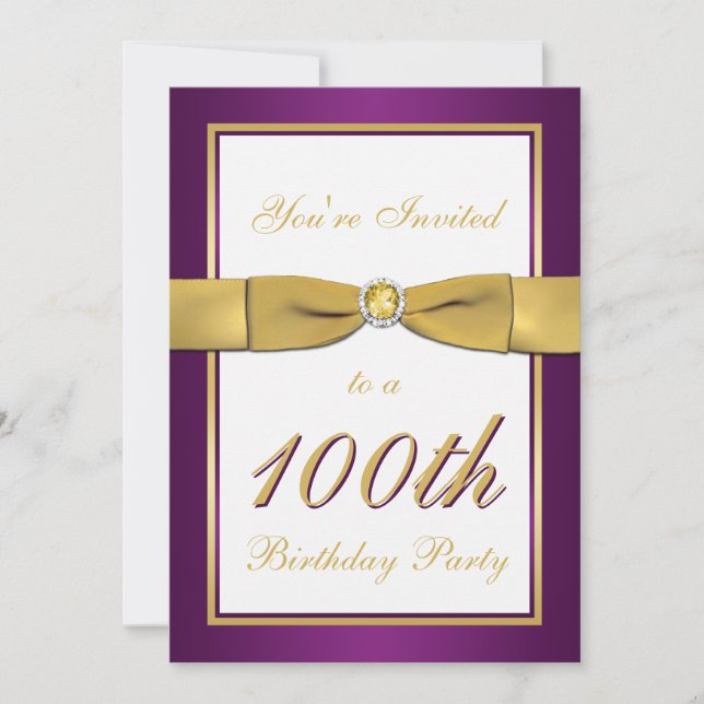 Invitación a los 100 años morado, dorado y blanco (Anverso)