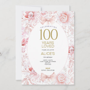 Invitación a los 100 años Mujeres Hilo Floral Rosa