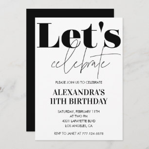 Invitación a los 11 años en blanco y negro Moderno