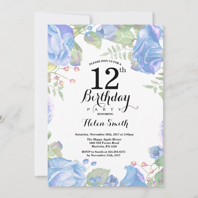 Invitación a los 12º cumpleaños de la Floral Azul  (Anverso)