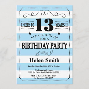 Invitación a los 13 años franjas azul y blanca